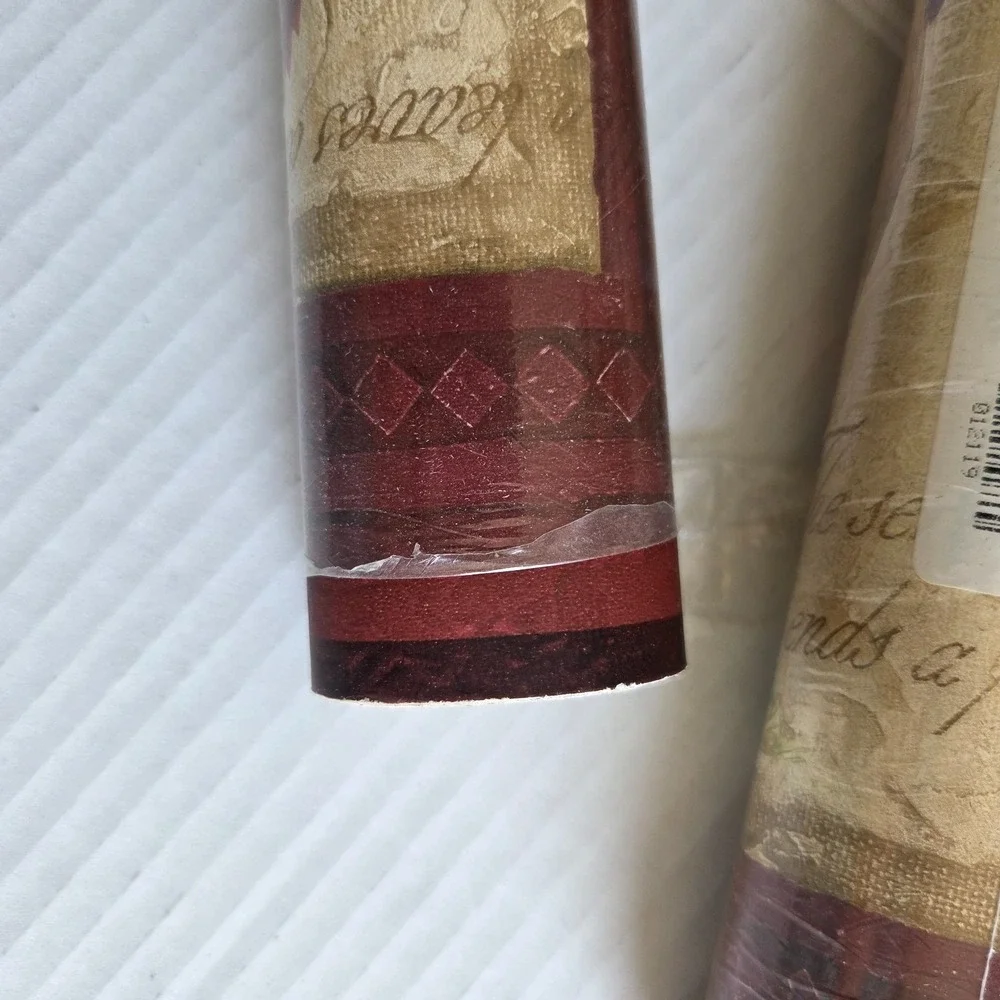 Tuscan Brick Red Rooster Hen Chicken Frame Beige Script Wallpaper Border Lot 3